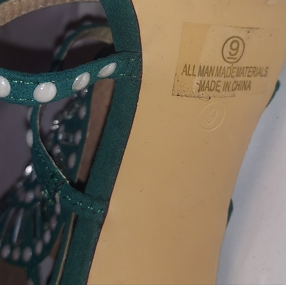 🔥🔥 OLIVIA FERGUSON, 4inch Green Rhinestone Gladiator zipper heels, size 9 - Picture 6 of 14